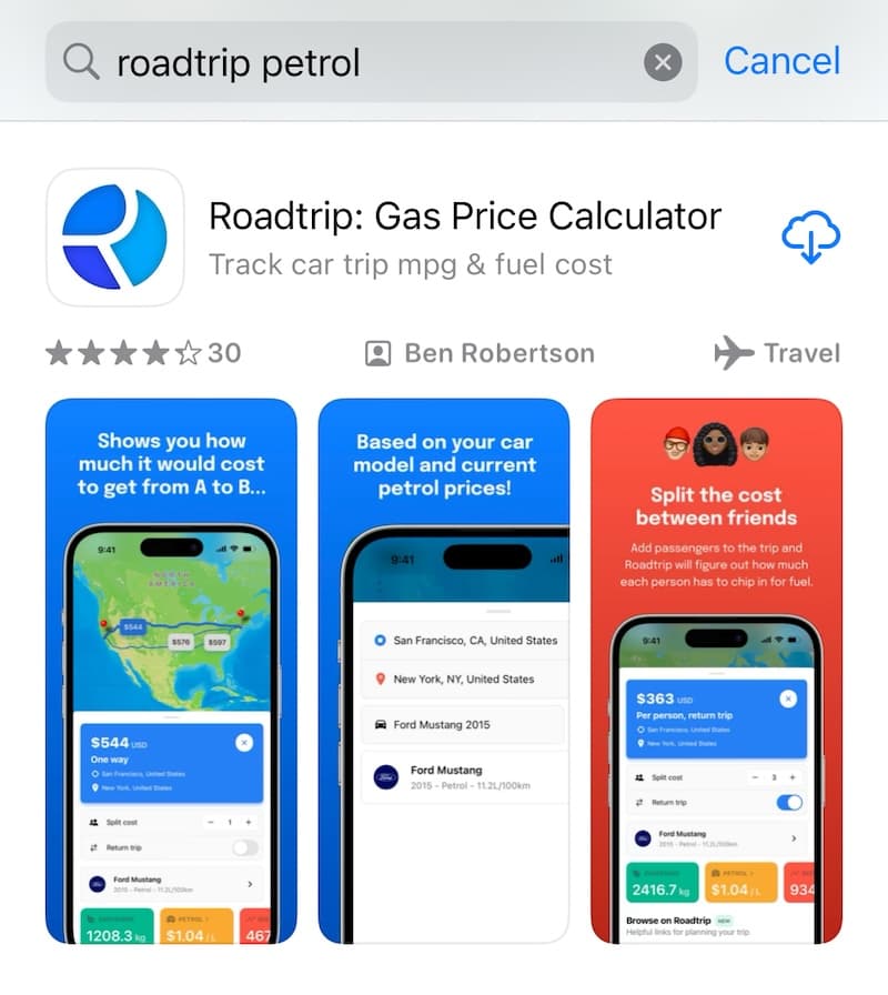 An image of the Roadtrip app showing that users can see prices of the cheapest petrol stations near them
